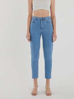Shevega 90's Mavi Fit Mom Jean Likralı Kot Pantolon