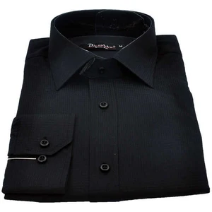 Siyah Armür Desenli Slim Fit Düz Renk Uzun Kol Erkek Gömlek - 256-6