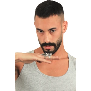 Erkek Antik Gümüş Kaplama Oynar Başlı Ayarlanabilir Kurt Yüzük