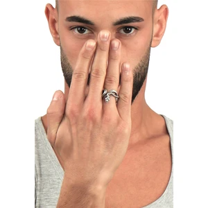 Erkek Antik Gümüş Kaplama Dolama Model Kabartma Baskılı Yılan Formlu  Yüzük