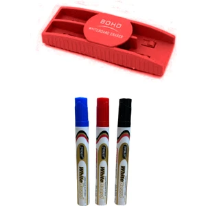 Beyaz Yazı Tahtası Kalemi 3'lü Set + Manyetik Silgi Kalem Gözlü​