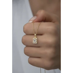 925 Ayar Gümüş Gold Baget Tektaş Kolye