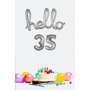 35 Yaş Doğum Günü Balonları - Hello 35 El Yazısı Gümüş Renk Folyo Balon