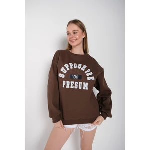 Kadın Suppose Baskılı Bisiklet Yaka Oversize Sweatshirt
