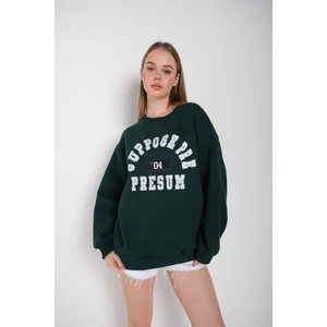 Kadın Suppose Baskılı Bisiklet Yaka Oversize Sweatshirt