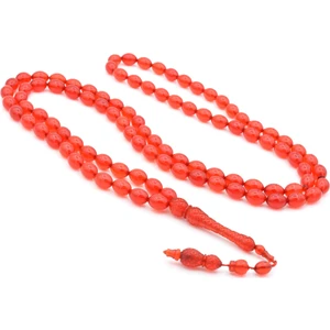 Usta Işi Sistemli Beyzi Kesim 99 Luk Kırmızı Toz Pres Kehribar Tesbih 002