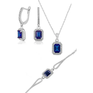 Modern Takı Baget Taşlı Kolye Küpe Bileklik Set