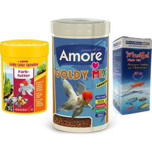 Goldy Mix Granules 1000ML ve Sera Goldy Color Spirulina 100ML Kutu Japon Balığı Yemi ve Vitamin