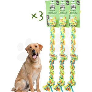 Proud Wave Köpek Oyuncağı Üçlü Çekiştirmeli Halat Pamuk - Köpek Isırma Oyuncağı Diş İpi Üçlü-Oyuncak
