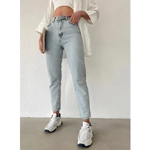 90's Buz Mavi Fit Mom Jean Likralı Kot Pantolon