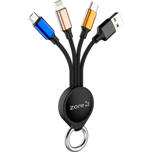 Case 4U Zore OKS 3 in 1 Lightning - Type-C - Micro Usb Kablo Siyah