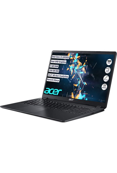 Acer EX215-52 İntel Core i3 1005G1 4 GB 256 GB SSD Freedos 15.6" Hd Taşınabilir Bilgisayar NX.EG8EY.001