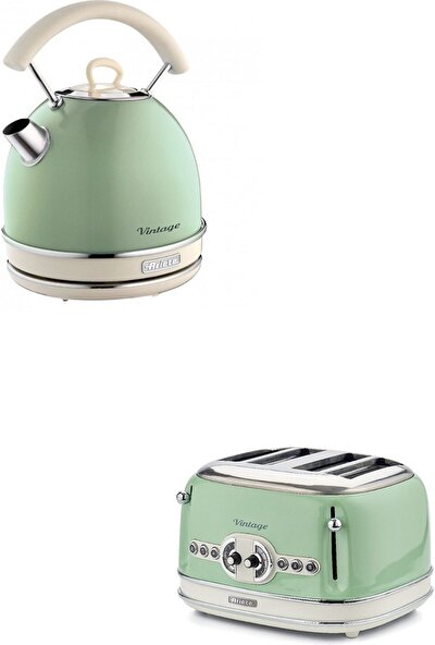 Ariete Vintage Kettle ve Iki Hazneli Ekmek Kızartma Makinesi Yeşil