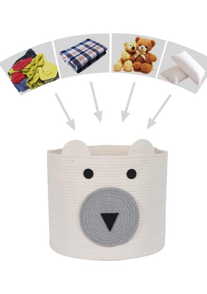 Sevimli Ayı Tasarımlı Pamuk Jüt Saklama Sepeti, Kulplu Oyuncak Saklama Kutusu, Dokuma Çamaşır Sepeti modelleri
