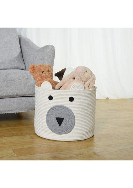 Sevimli Ayı Tasarımlı Pamuk Jüt Saklama Sepeti, Kulplu Oyuncak Saklama Kutusu, Dokuma Çamaşır Sepeti fırsatları