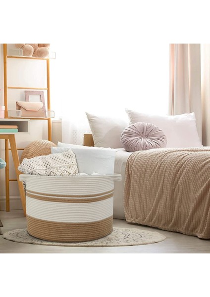 Büyük Boy Jüt Pamuklu Sepet Bebek Eşya Toplama Sepeti Yumuşak Büyük Saklama Sepeti