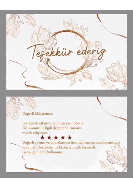 Çift Taraflı Teşekkür Kartı 5,5 x 8,5 cm 100 Adet