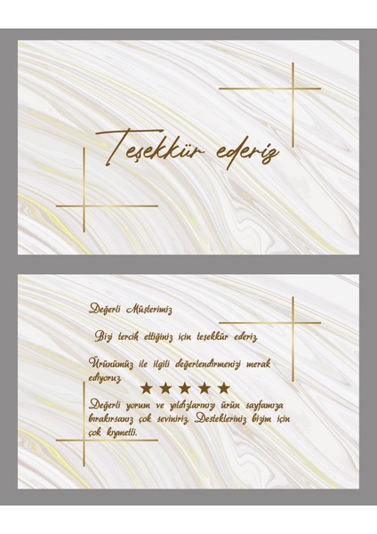 Çift Taraflı Teşekkür Kartı 5,5 x 8,5 cm 100 Adet