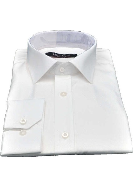 Krem Armür Desenli Slim Fit Düz Renk Uzun Kol Erkek Gömlek - 257-10