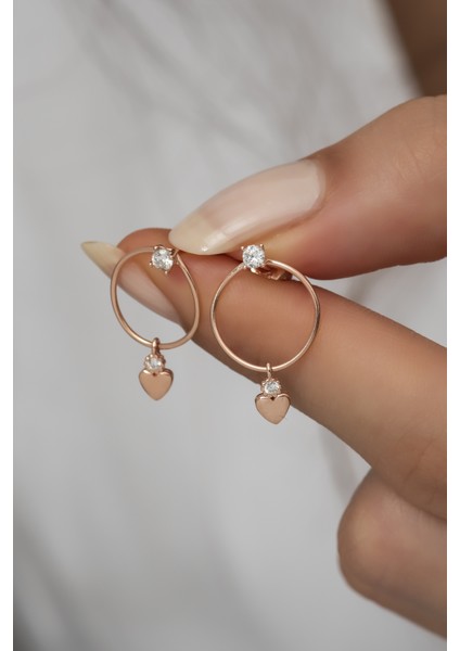 925 Ayar Gümüş Tektaş Sallantılı Kalp Küpe