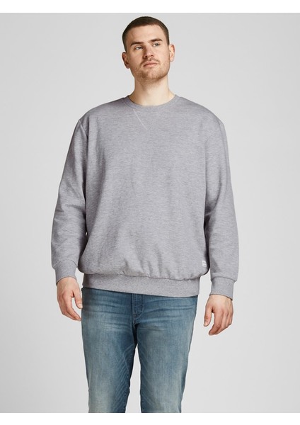 Büyük Beden Açık Gri-Melanj Erkek Sweat 12182567