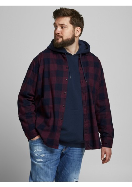 Jack & Jones Büyük Beden Bordo Erkek Oduncu Gömlek 12183107