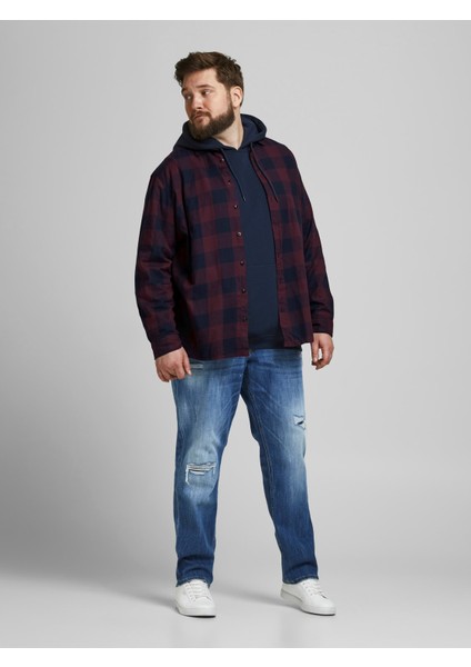 Jack & Jones Büyük Beden Bordo Erkek Oduncu Gömlek 12183107