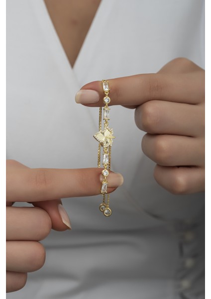 925 Ayar Gümüş Asansörlü Baget Taşlı Gold Çınar Yaprağı Bileklik modelleri