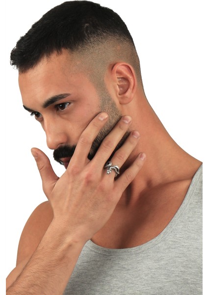 Erkek Antik Gümüş Kaplama Dolama Model Kabartma Baskılı Yılan Formlu Yüzük modelleri