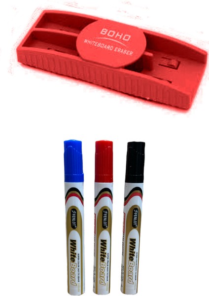 Beyaz Yazı Tahtası Kalemi 3'lü Set + Manyetik Silgi Kalem Gözlü​