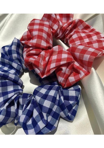 Pötikare Desenli Iki Farklı Renk Scrunchie - Ekose Lastik Toka