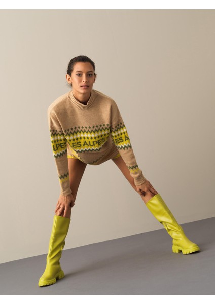 Kadın Bej Regular Fit Desenli Kazak modelleri