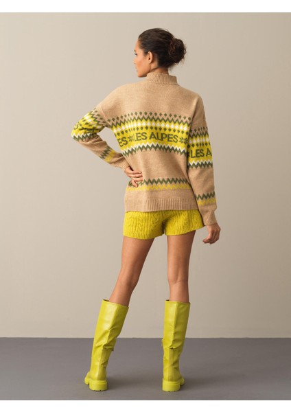 Kadın Bej Regular Fit Desenli Kazak indirimleri