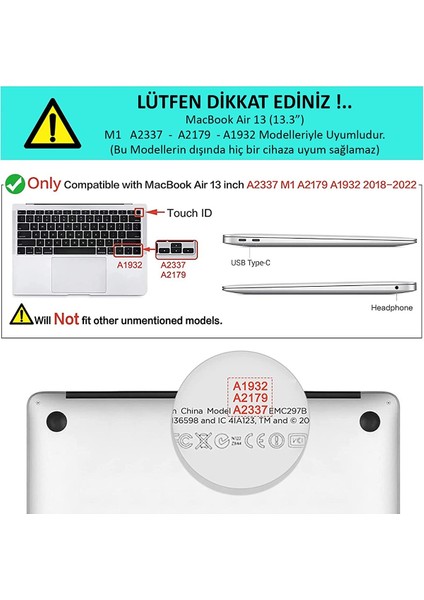 Apple Macbook Air 13 M1 2020 Kılıf Parlak Şeffaf Kapak Koruma Kılıf 13.3' A2337 Uyumlu