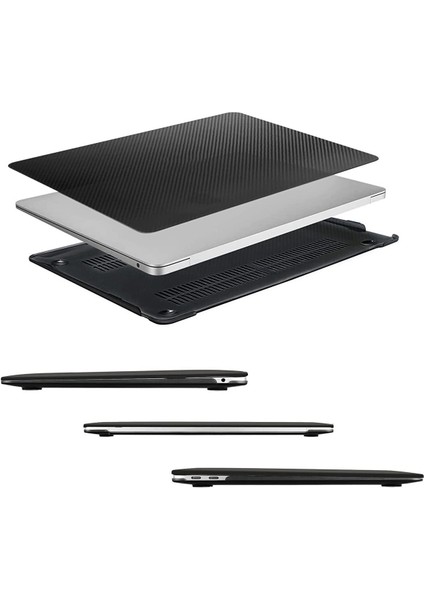 Macbook Air 13 M1 2020 Kılıf Kapak Karbon Desenli Transparan Parlak Koruma Kılıf 13.3' A2337 Uyumlu