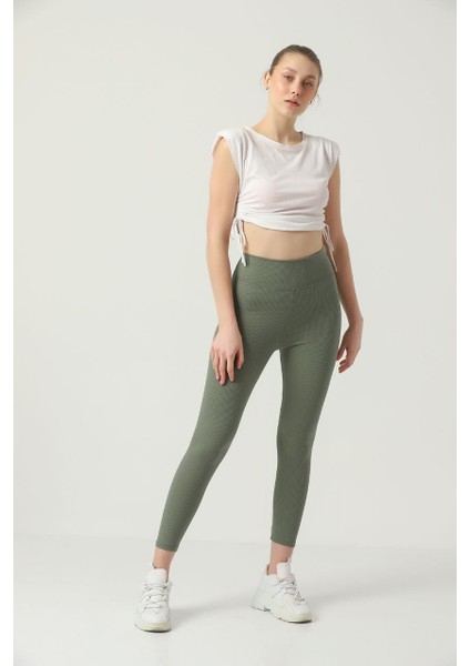 Kışlık Şardonlu Fitilli Kadın Yüksek Bel Dikişsiz Tayt