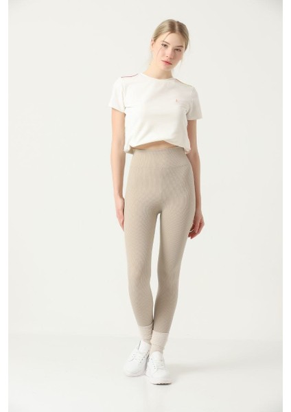 Kışlık Şardonlu Fitilli Kadın Yüksek Bel Dikişsiz Tayt