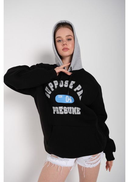 Kadın Suppose Baskılı Oversize Kapüşonlu Sweatshirt