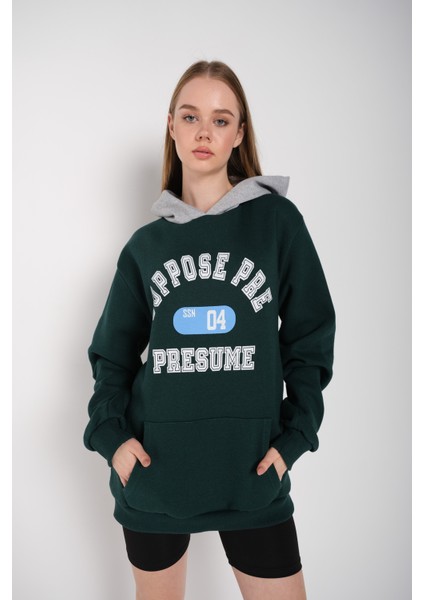 Kadın Suppose Baskılı Oversize Kapüşonlu Sweatshirt
