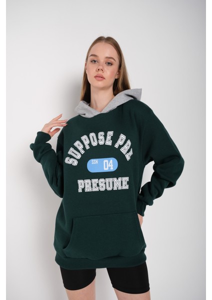 Kadın Suppose Baskılı Oversize Kapüşonlu Sweatshirt