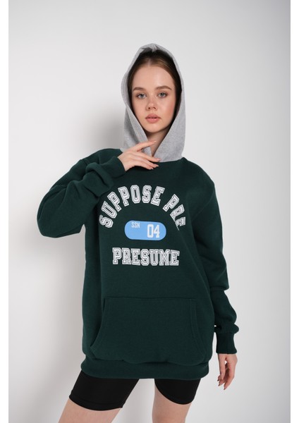 Kadın Suppose Baskılı Oversize Kapüşonlu Sweatshirt