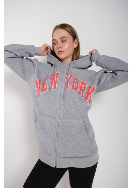 Kadın Newyork Baskılı Sweat Hırka