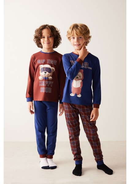Çok Renkli Erkek Çocuk Ayıcık Desenli 2li Pijama Takımı