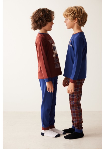 Çok Renkli Erkek Çocuk Ayıcık Desenli 2li Pijama Takımı