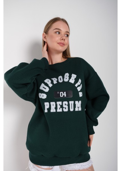 Kadın Suppose Baskılı Bisiklet Yaka Oversize Sweatshirt modelleri