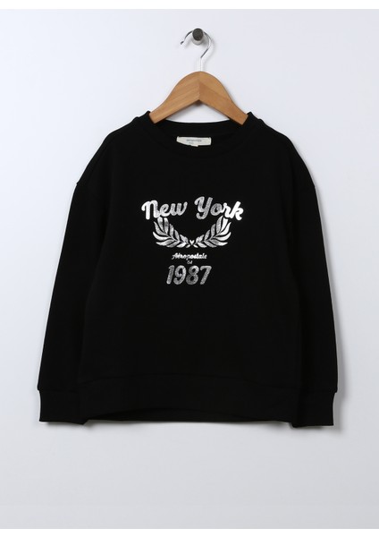 Baskılı Kız Çocuk Siyah Sweatshirt 22WAG30