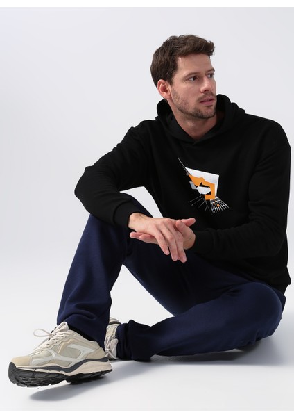 Kapüşon Yaka Düz Siyah Erkek Sweatshirt Monı