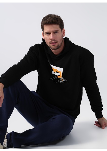 Kapüşon Yaka Düz Siyah Erkek Sweatshirt Monı