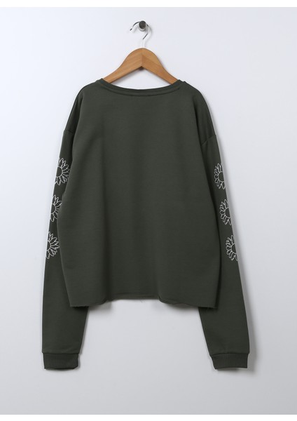 Baskılı Kız Çocuk Haki Sweatshirt Hellos Girl