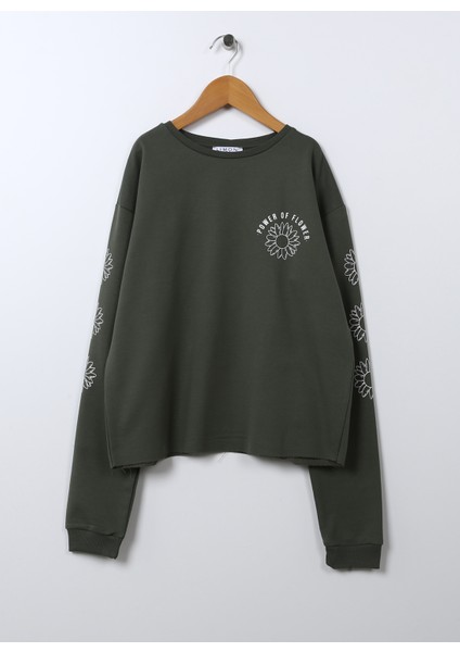 Baskılı Kız Çocuk Haki Sweatshirt Hellos Girl